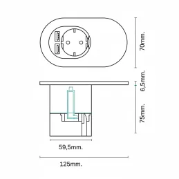 Prise électrique ORBIT 1x 230V + 2x USB A-C / Noir mat