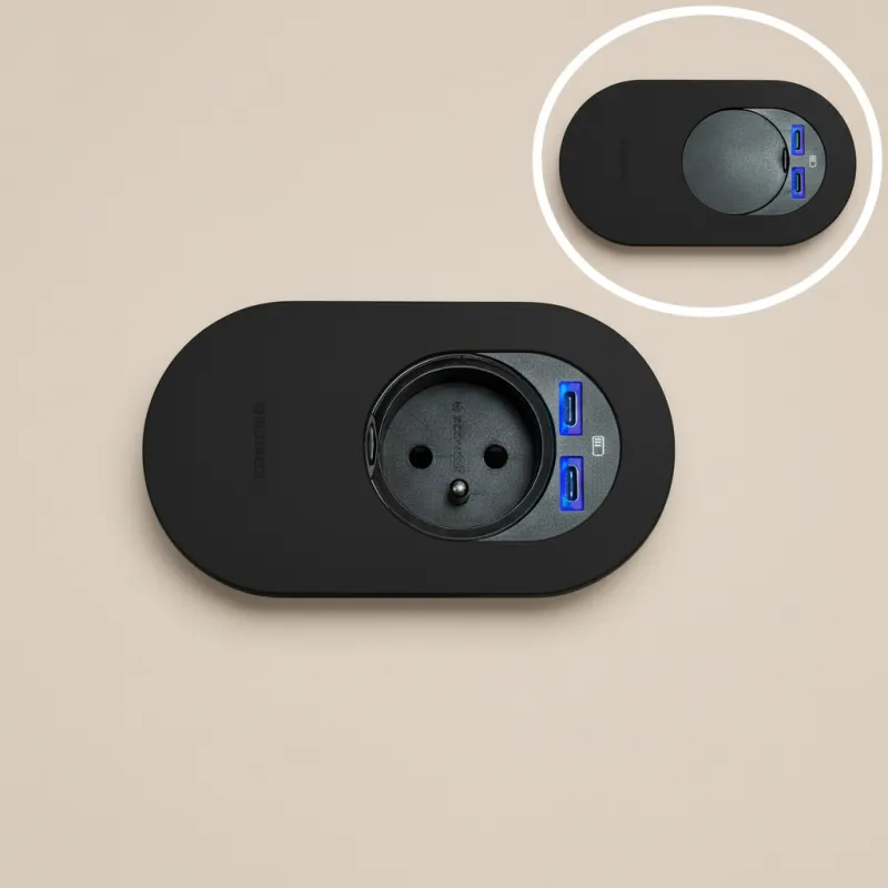 Prise électrique ORBIT 1x 230V + 2x USB A-C / Noir mat