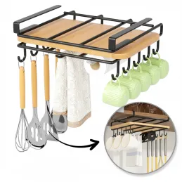 Support métallique pour planche avec crochets à fixer sous une étagère DRAFT / Noir mat