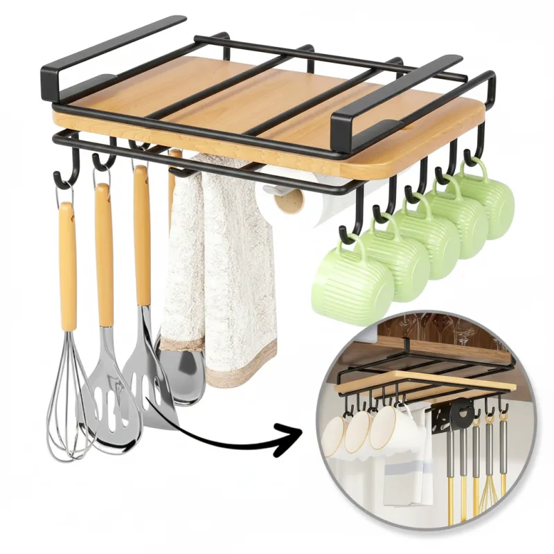 Support métallique pour planche avec crochets à fixer sous une étagère DRAFT / Noir mat