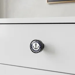 Poignée bouton en bois ARSIA / Noir – motif ancre