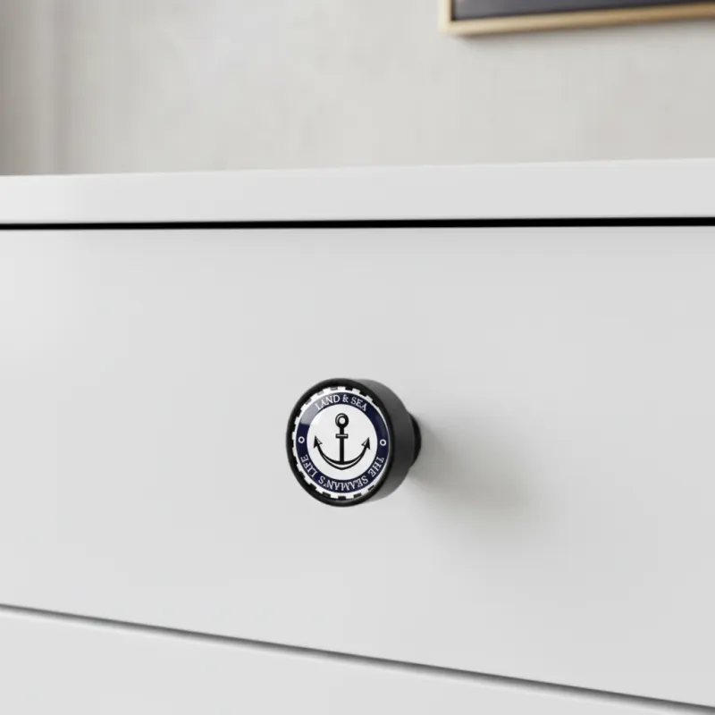 Poignée bouton en bois ARSIA / Noir – motif ancre