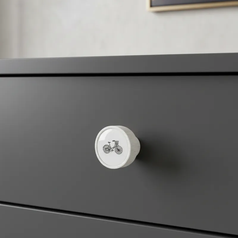 Bouton de meuble en bois ARSIA / Blanc – motif vélo
