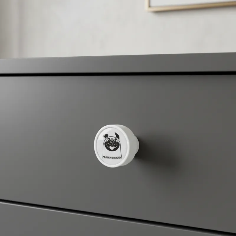 Bouton de meuble en bois ARSIA / Blanc – motif bouledogue
