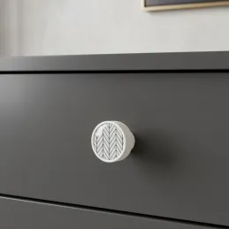 Poignée bouton en bois ARSIA / Blanc – motif sapin blanc