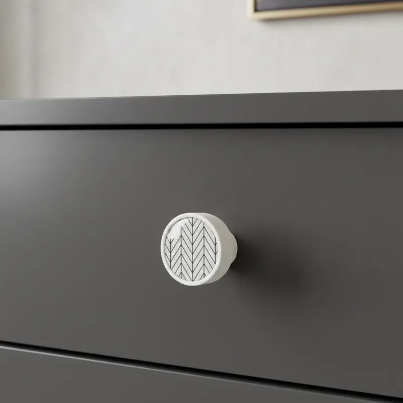 Poignée bouton en bois ARSIA / Blanc – motif sapin blanc