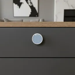 Poignée bouton en bois ARSIA / Blanc – motif sapin bleu