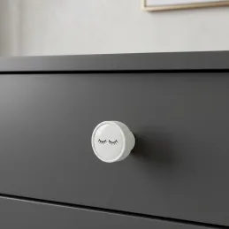 Poignée bouton en bois ARSIA / Blanc – motif de cils