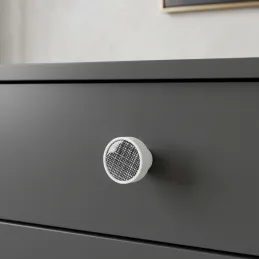 Bouton de meuble en bois ARSIA / Blanc – motif quadrillé