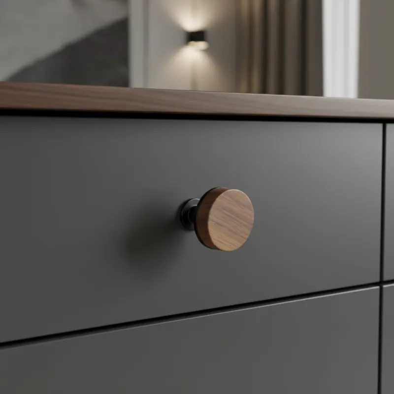 Bouton de meuble en bois SOHO / Noyer verni – noir mat