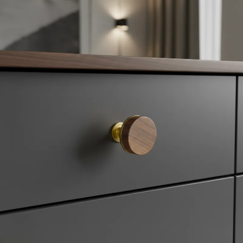Bouton de meuble en bois SOHO / Noyer verni – doré
