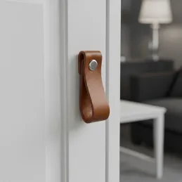 Poignée bouton en cuir DOLCE Mini / Marron