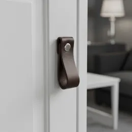 Poignée bouton en cuir DOLCE Mini / Marron foncé