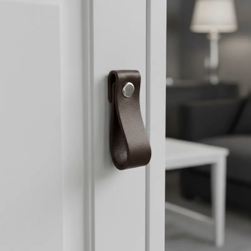 Poignée bouton en cuir DOLCE Mini / Marron foncé