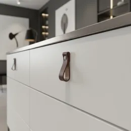 Poignée bouton en cuir DOLCE Mini / Marron foncé
