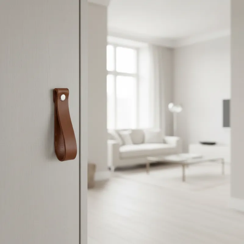 Poignée bouton en cuir DOLCE Maxi / Marron