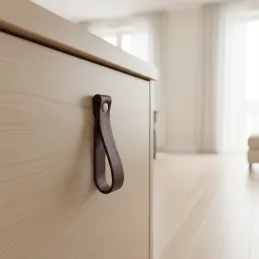 Poignée bouton en cuir DOLCE Maxi / Marron foncé
