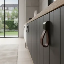 Poignée bouton en cuir LEATY / Cuir noir et marron