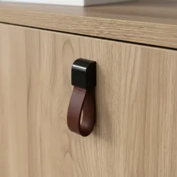 Poignée bouton en cuir LEATY / Cuir noir et marron