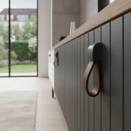 Poignée bouton en cuir LEATY / vieux argent – cuir marron
