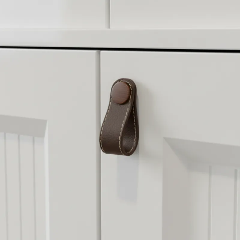 Poignée bouton CASE / Cuir marron