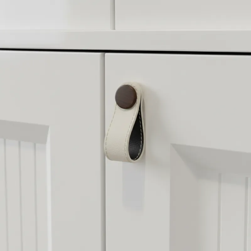 Poignée bouton CASE / Cuir blanc