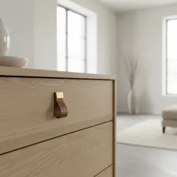 Poignée bouton en cuir DALLAS / cuir marron – embout doré