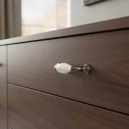 Poignée GAUDIA / vieil argent + porcelaine vanille
