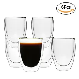 Lot de 6 verres thermiques pour café et boissons VIVALTO, 246 ml / Transparente