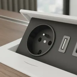 Prise électrique escamotable 1x230 V + recharge USB A-C / Blanc mat