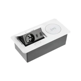Prise électrique escamotable 1x230 V + recharge USB A-C / Blanc mat