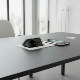 Prise électrique escamotable 1x230 V + recharge USB A-C / Blanc mat