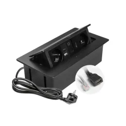 Prise électrique escamotable 2x230V + recharge USB A-C + RJ45 + HDMI / Noir