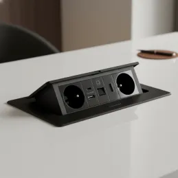 Prise électrique escamotable 2x230V + recharge USB A-C + RJ45 + HDMI / Noir
