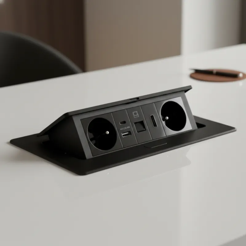Prise électrique escamotable 2x230V + recharge USB A-C + RJ45 + HDMI / Noir