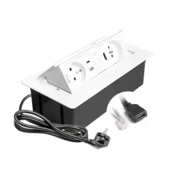 Prise électrique escamotable 2x230V + recharge USB A-C + RJ45 + HDMI / Blanche