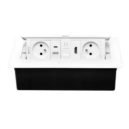 Prise électrique escamotable 2x230V + recharge USB A-C + RJ45 + HDMI / Blanche