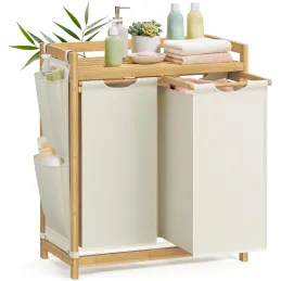 Panier à linge SPA HARMONY DUO / Blanc + bois naturel