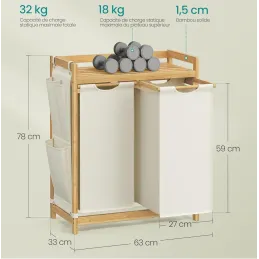Panier à linge SPA HARMONY DUO / Blanc + bois naturel