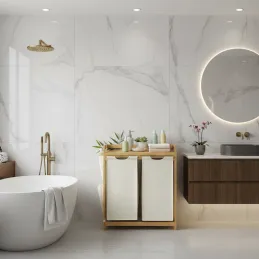Panier à linge SPA HARMONY DUO / Blanc + bois naturel