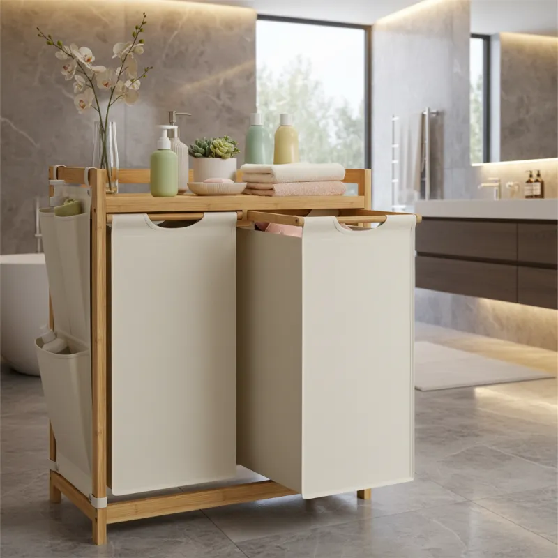 Panier à linge SPA HARMONY DUO / Blanc + bois naturel