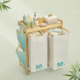 Panier à linge SPA HARMONY DUO / Blanc + bois naturel