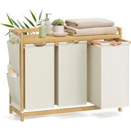 Panier à linge SPA HARMONY TRIO / Blanc + bois naturel