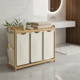 Panier à linge SPA HARMONY TRIO / Blanc + bois naturel