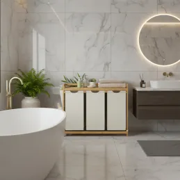Panier à linge SPA HARMONY TRIO / Blanc + bois naturel