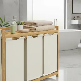 Panier à linge SPA HARMONY TRIO / Blanc + bois naturel