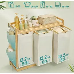 Panier à linge SPA HARMONY TRIO / Blanc + bois naturel