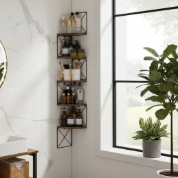 Étagère d’angle REGALO SHELF / Noir mat – bois vintage
