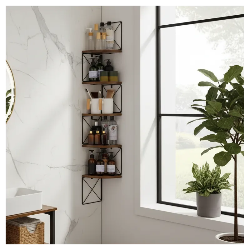 Étagère d’angle REGALO SHELF / Noir mat – bois vintage