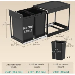 Poubelle coulissante GALANT 350 mm – 2 x 20 L / Noir